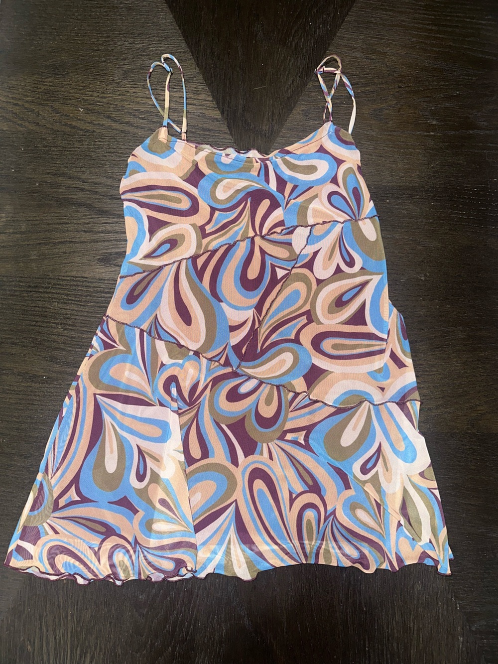 Urban Outfitters Mauve & Sky Blue Swirl mesh mini dress